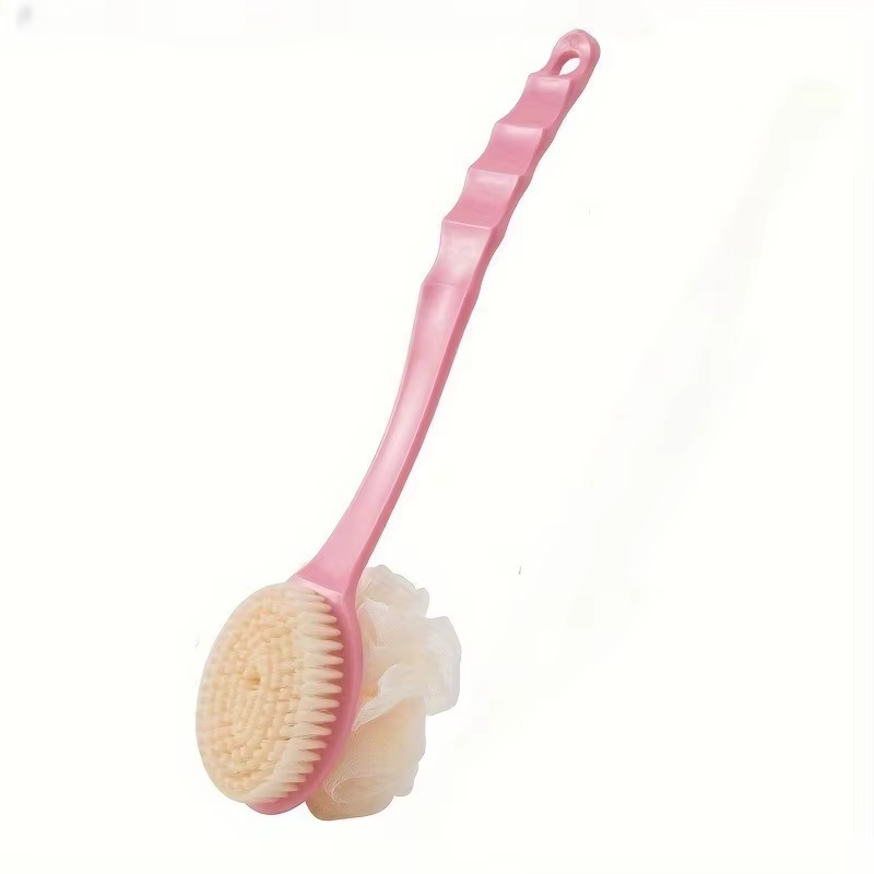 Brosse de douche double face à poils doux et manche long pour le frottement du dos