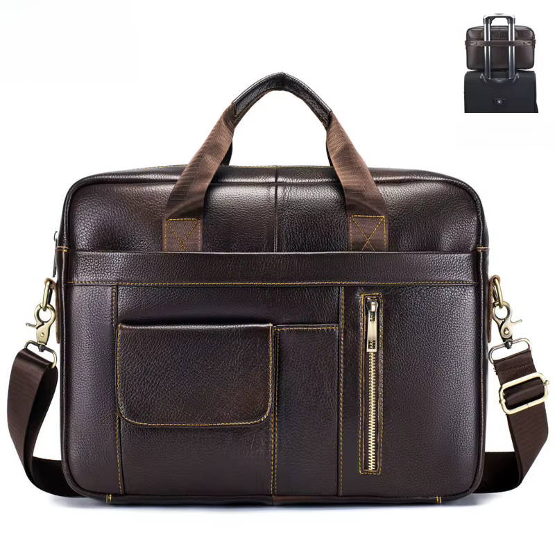 Nouveau sac pour homme - sac à main en cuir véritable pour homme, sac pour ordinateur en cuir de vache, mallette d'affaires de grande capacité de 14 pouces
