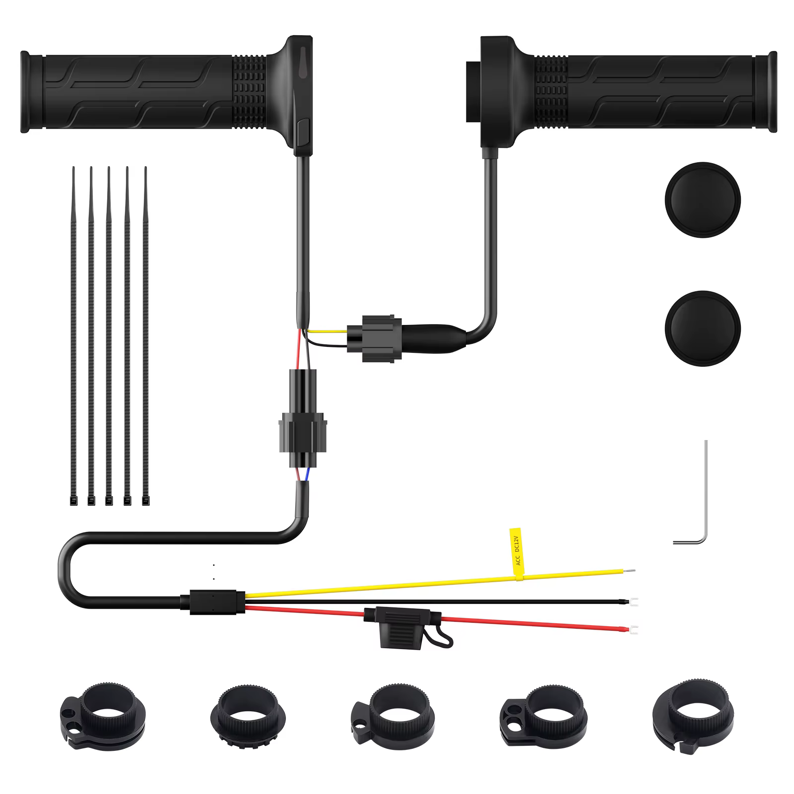 1 paire de poignées chauffantes pour moto, 12V, 22mm, température réglable, poignées chauffantes pour moto