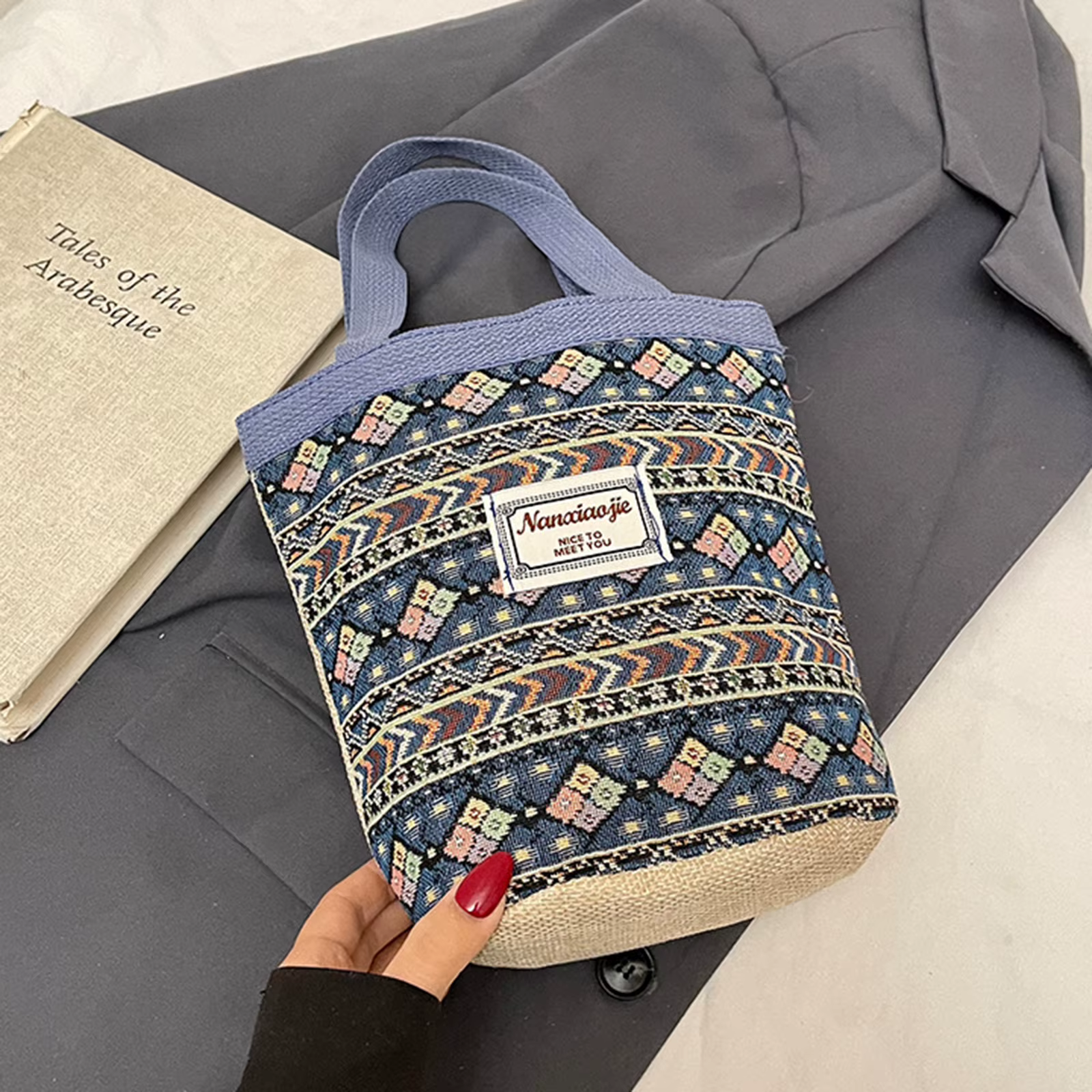 Sac fourre-tout tissé à la main avec doublure, grande capacité, style panier portable, pour le travail, l'école, les pique-niques, pour femmes