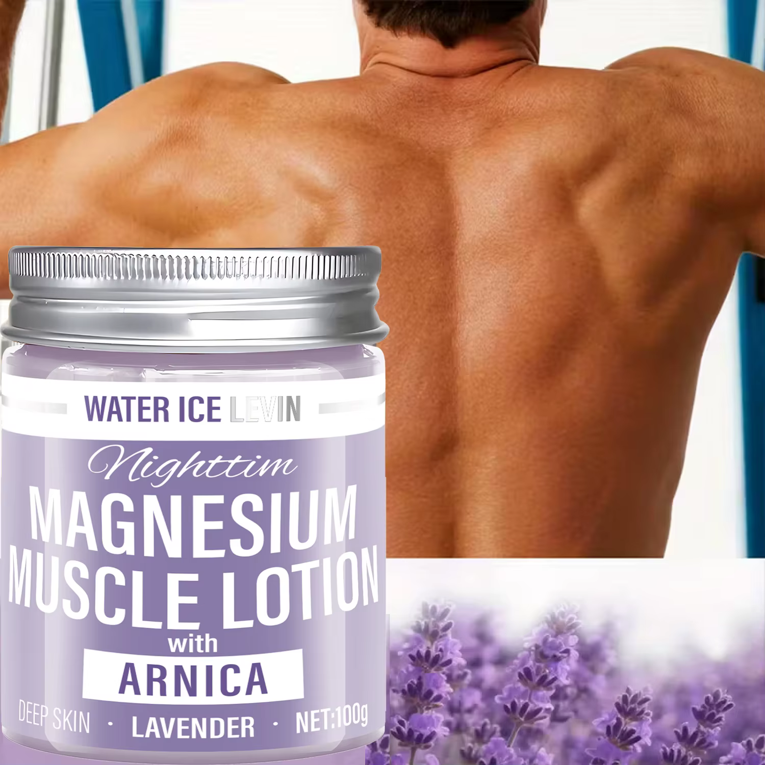 Lotion musculaire au magnésium avec acide hyaluronique et lavande pour une hydratation profonde et un soulagement