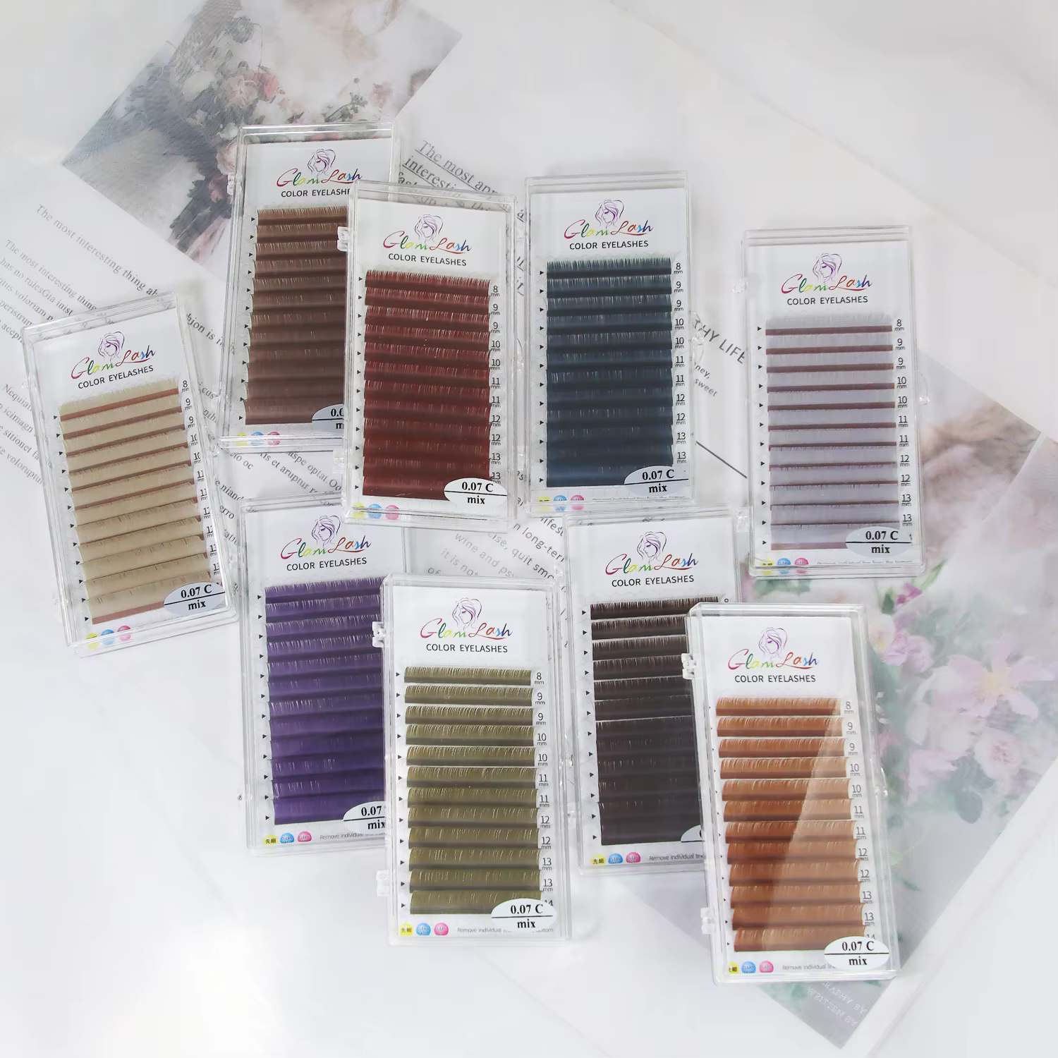 GLAMLASH cils colorés bleu lac/lavande/cannelle/vert foncé/gris Matcha Extension de faux