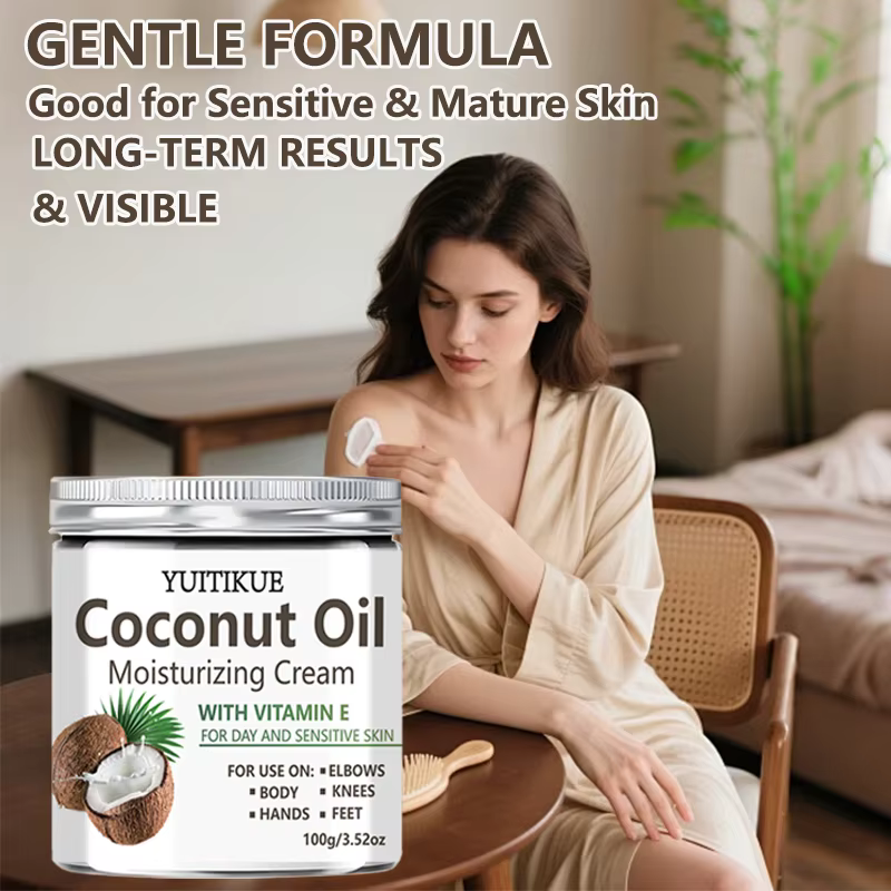 Crème hydratante à l'huile de coco YUITIKUE avec vitamine E | Pour la peau sensible et les journées de travail | Soins