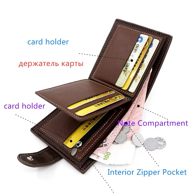 Portefeuille en cuir PU avec moraillon pour homme, porte-cartes de visite, sac à main court pour homme, sac d'argent, portefeuilles pour cartes de crédit