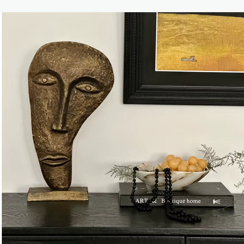 Statue abstraite de visage humain, décoration de bureau, masque de visage humain, œuvre d'art en résine, ornements, sculpture créative, accessoires de décoration intérieure