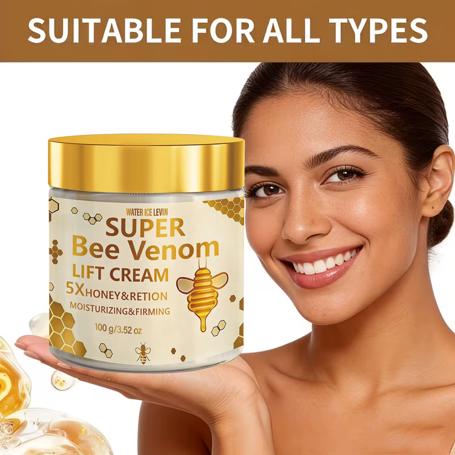 Crème Visage au Venin d'Abeille 100g avec Acide Hyaluronique