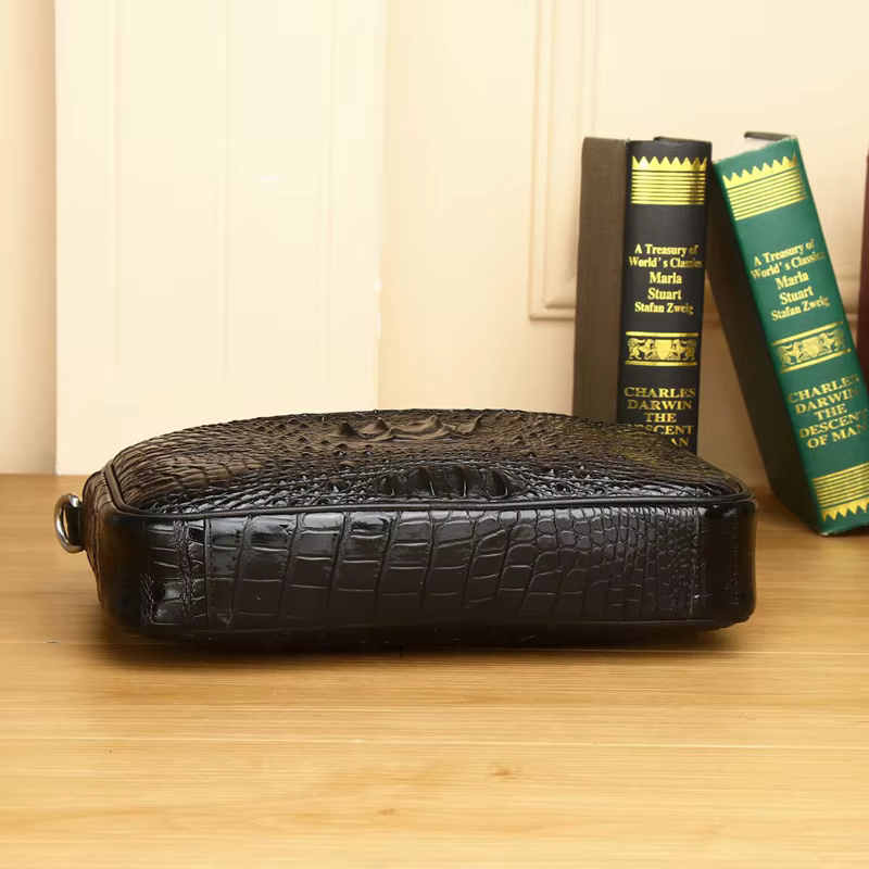 Sac à main en alligator en cuir véritable pour homme, grande capacité, porte-documents d'affaires, sac à bandoulière, sac en peau de cercle véritable, mode