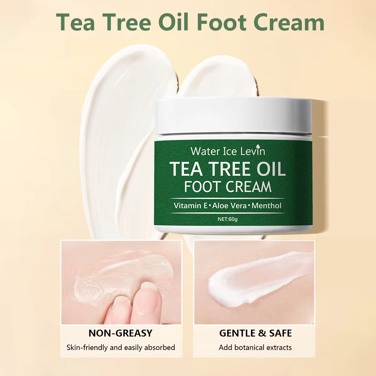 Crème pour les pieds à l'huile d'arbre à thé Water Ice Levin – Vitamine E Aloe Vera Menthol Ralent