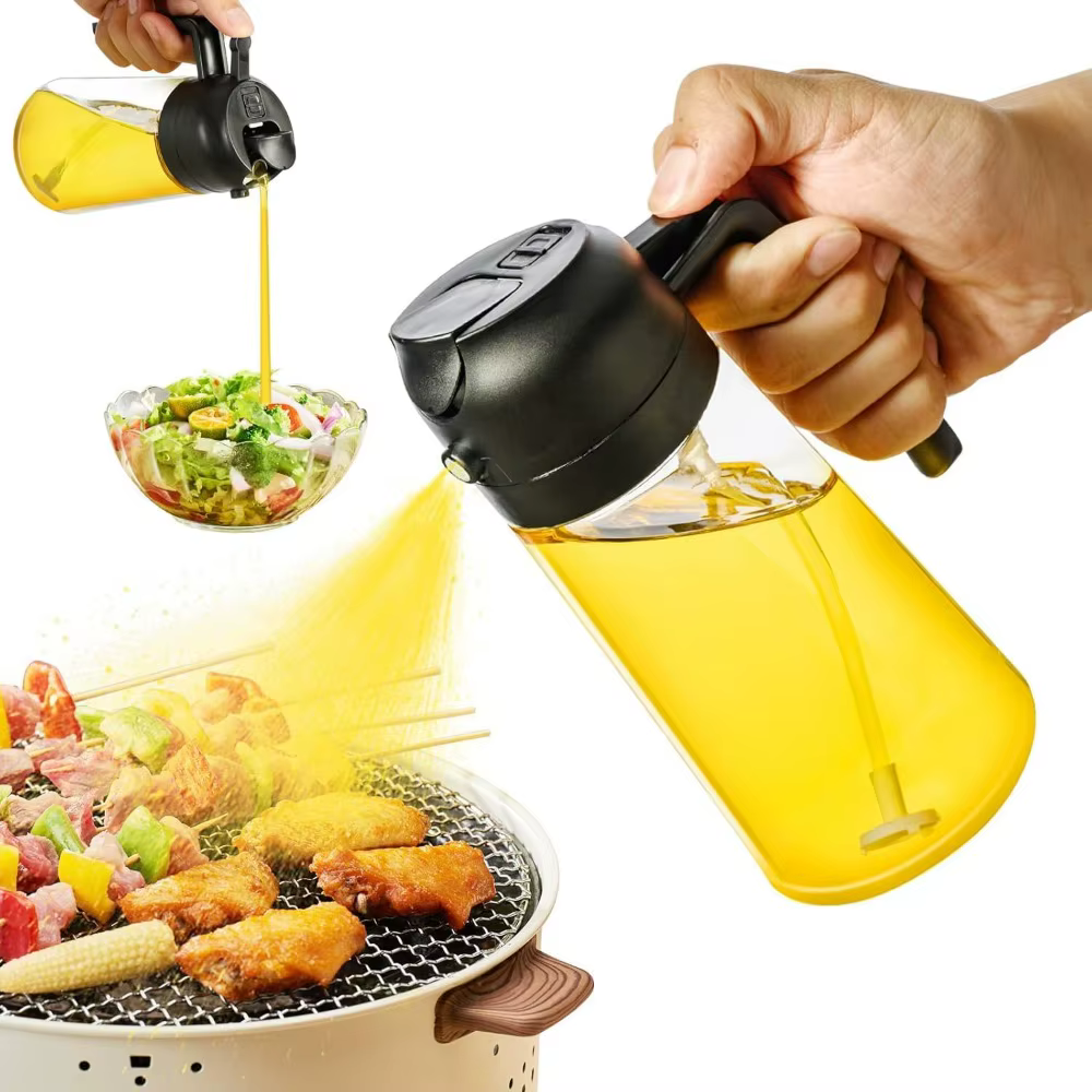 Pulvérisateur d'huile d'olive 16oz/470ml pour la cuisson-distributeur d'huile d'olive en verre 2 en 1 pour gadgets de cuisine, friteuse à air, salade et barbecue
