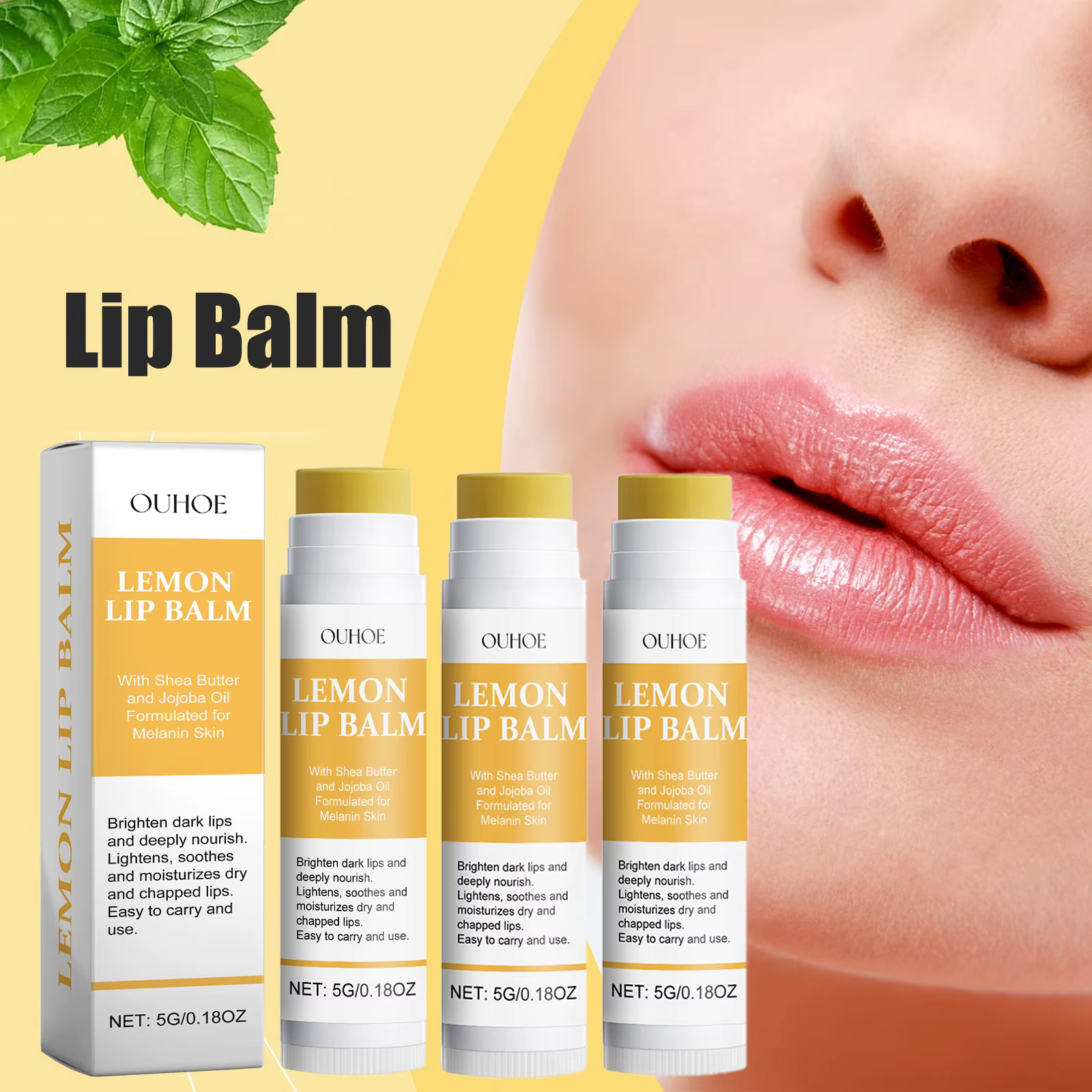 Baume à lèvres citron gingembre curcuma mélanine foncée enlever masque brillant huile exfoliant propre améliorer la