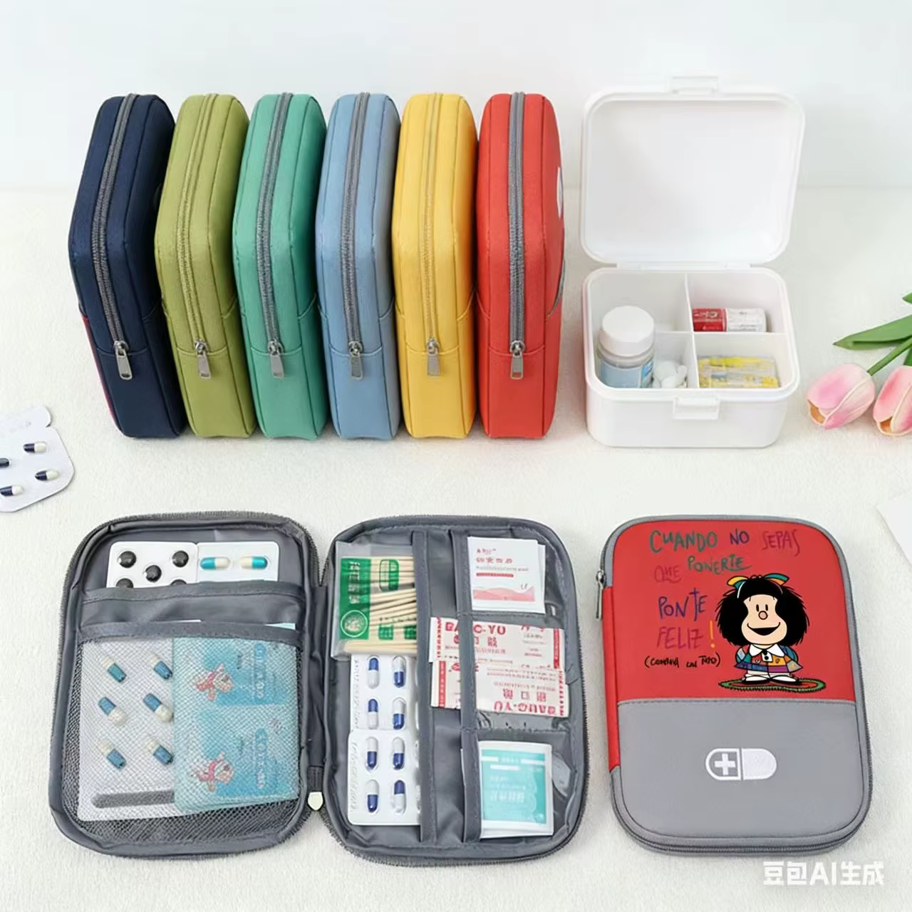 Pochette de premiers secours portable | Sac de trousse d'urgence de grande capacité avec emblème croisé, organisateur de stockage de médicaments Durable et adapté aux voyages