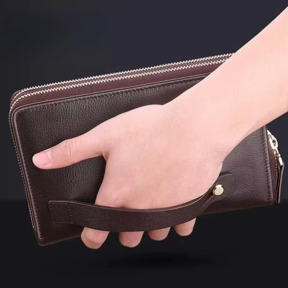 Portefeuille pour hommes Long argent prépuce sac à main en cuir grand sac à main d'affaires porte-carte de téléphone portable cadeau pour hommes père fils mari B