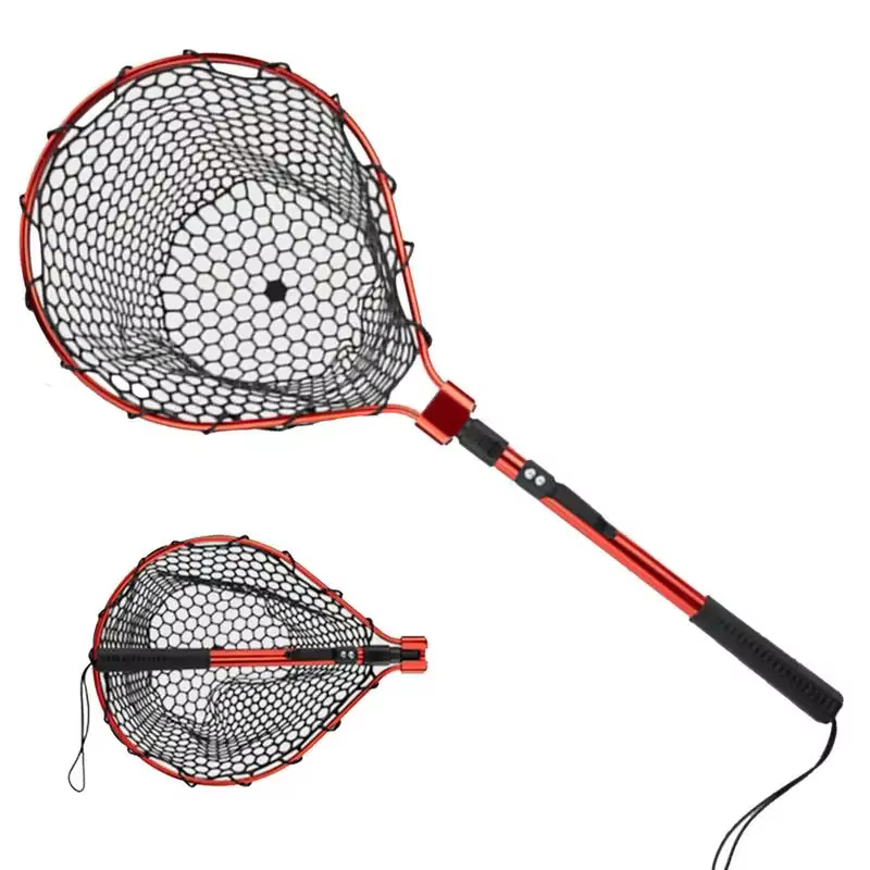Filet de pêche avec poignée, filet d'atterrissage télescopique Portable en maille de Silicone pliable, filet à main pour poisson, accessoire d'équipement de pêche
