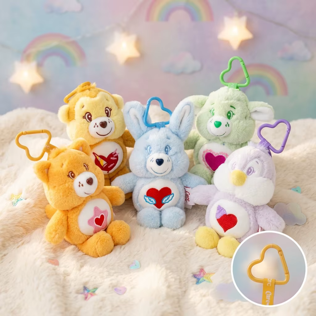 Porte-clés en peluche Care Bears Cousins 15 cm, pendentif animal, jouet en peluche de dessin animé, breloque pour sacs, cadeau, accessoire