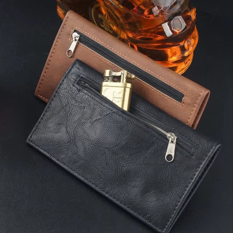 Pochette de rangement pliable pour tabac, faite à la main en tissu abrasif, étui à tabac, porte-papier à rouler, portefeuille multifonctionnel