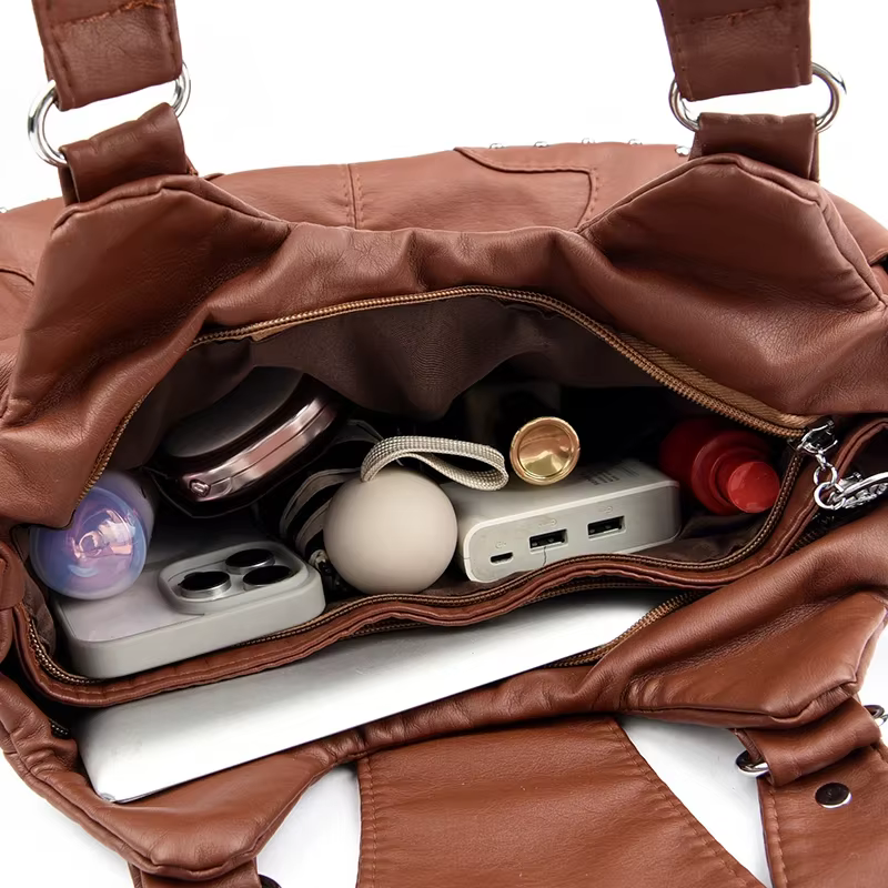 Sac à Main de Luxe en Cuir Souple Vintage pour Femme, Grande Capacité, Décontracté, à Bandoulière, de Voyage