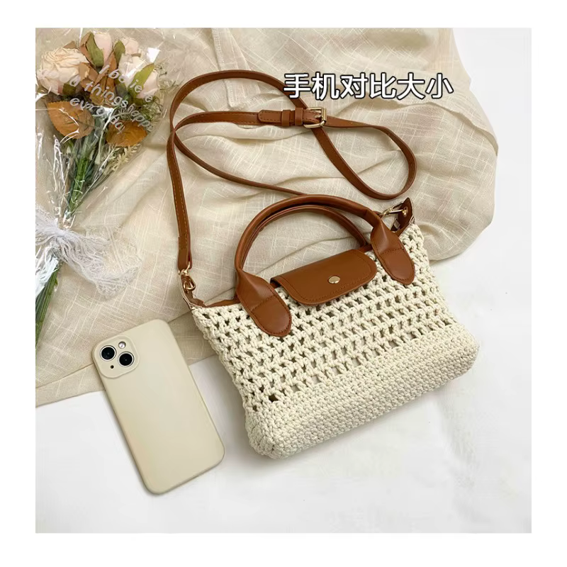 Sac à dumplings tissé à la main pour femme, nouvelle collection 2026, sac de voyage, sac en paille tissé à la main de niche, sac bandoulière messager