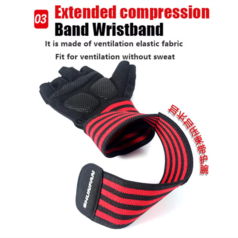 Gants de levage WePackage pour hommes et femmes, entraînement de musculation, gymnastique, fitness, enveloppes de poignet, demi-doigt, rouge