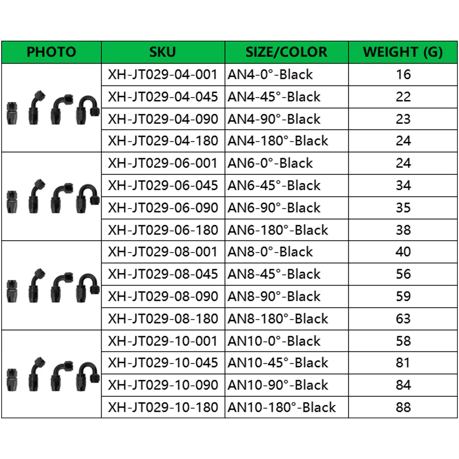 AN4 AN6 AN8 AN10 Kit de refroidisseur d'huile de voiture en aluminium universel pour 0 ° 45 ° 90 ° 180 ° Adaptateur de raccord de tuyau pivotant pour tuyau de gaz de carburant d'huile tressé