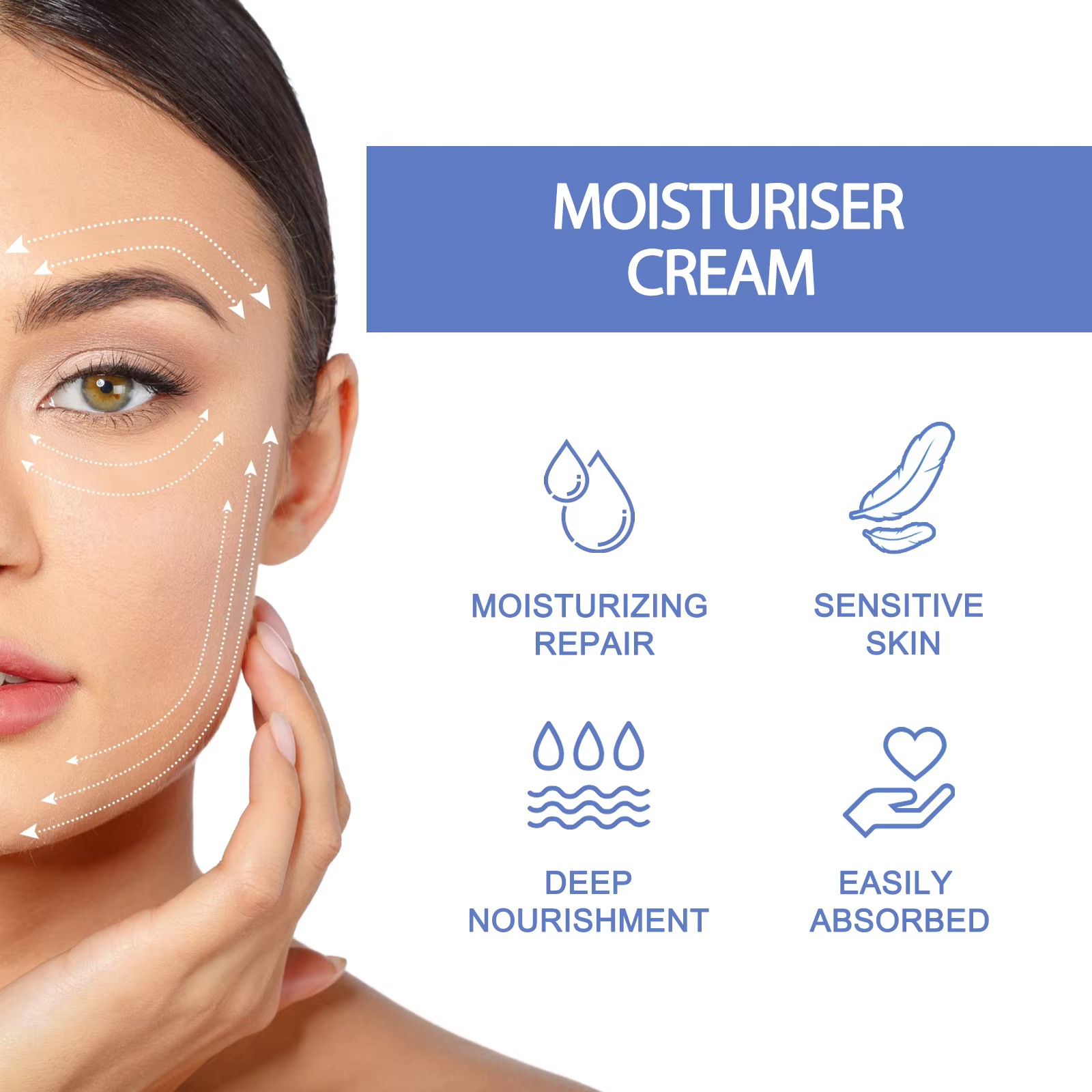 Crème hydratante réparatrice à l'acide hyaluronique pour le visage