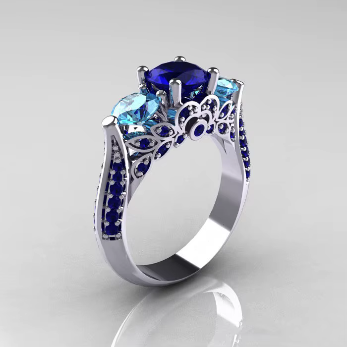 Bijoux pour femmes, bague en argent 925 sertie de cristaux bleus et de diamants, design créatif et luxueux, très vendue