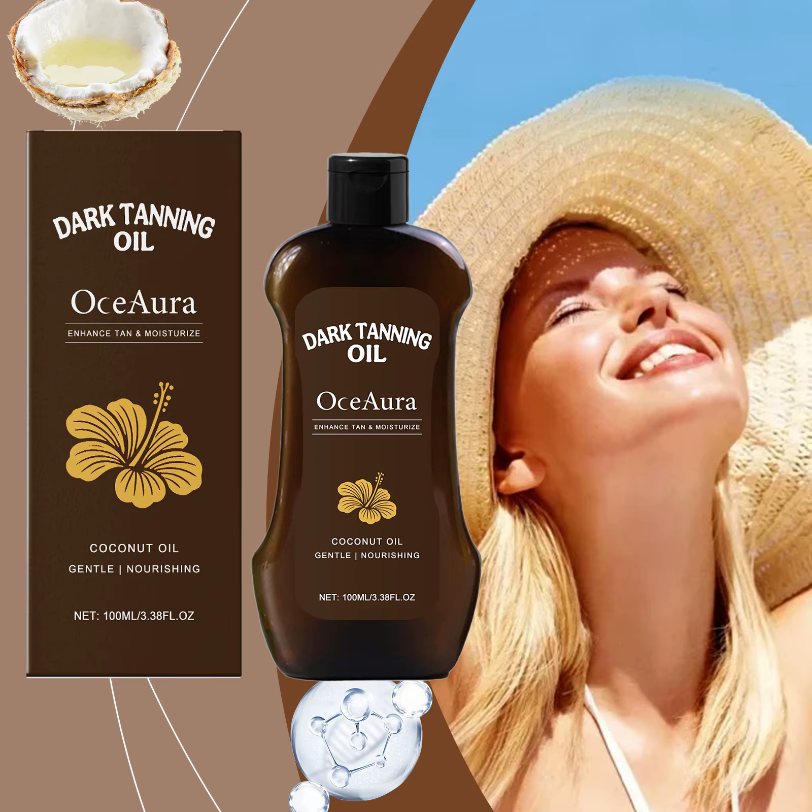 Huile de Bronzage Coco Effet Bronze Intense Naturel Longue Durée Imperméable Hydratante Lissante Pour Plage et Extérieur Auto-Bronzante