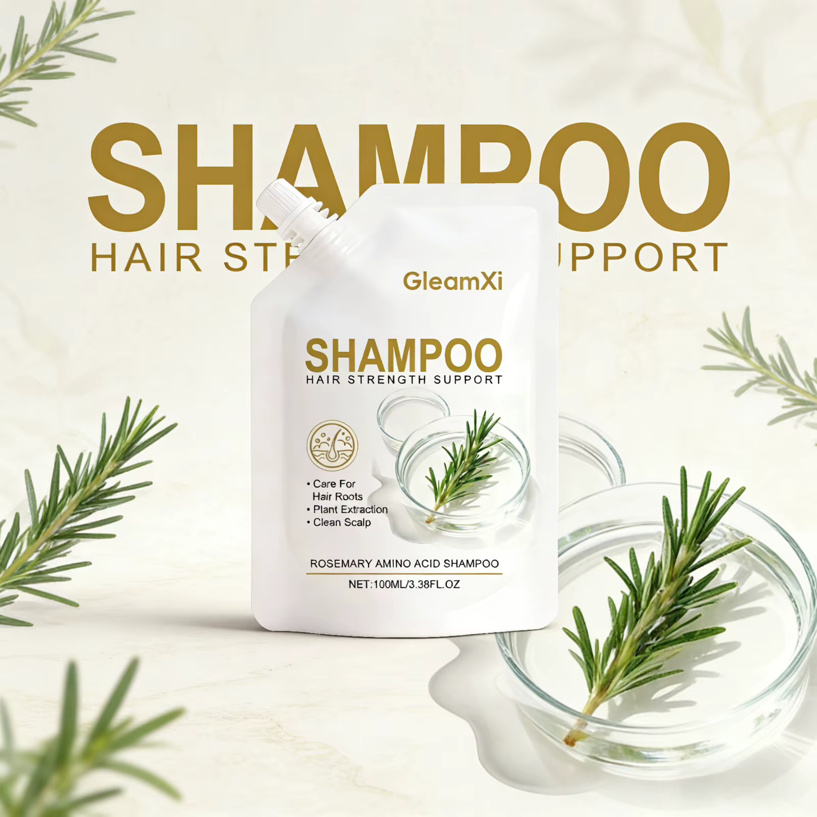 Shampoo à la Rosmarine Acide Aminé Volumisant pour Cheveux Gras Soin du Cuir Chevelu Épaississant Contrôle des Frisottis Brillance Hydratant Gratuit Hommes Femmes