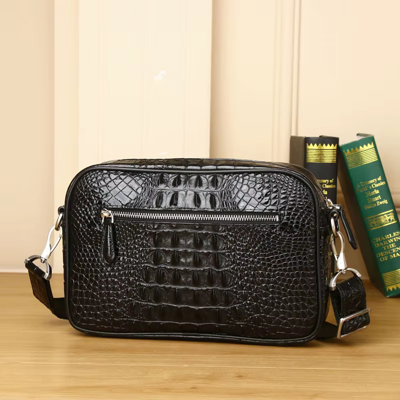 Sac à main en alligator en cuir véritable pour homme, grande capacité, porte-documents d'affaires, sac à bandoulière, sac en peau de cercle véritable, mode