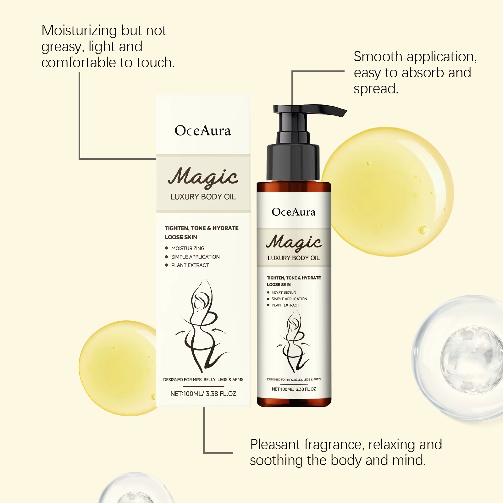 Huile Corporelle Luxe Magique Hydratation Profonde Peau Éclatante Lissante Raffermissante Éclaircissante Améliore le