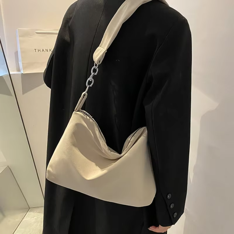 Sac à bandoulière noir pour femmes et filles, sac à main de shopping décontracté solide Simple chaîne nouée à bretelles, fourre-tout à bandoulière