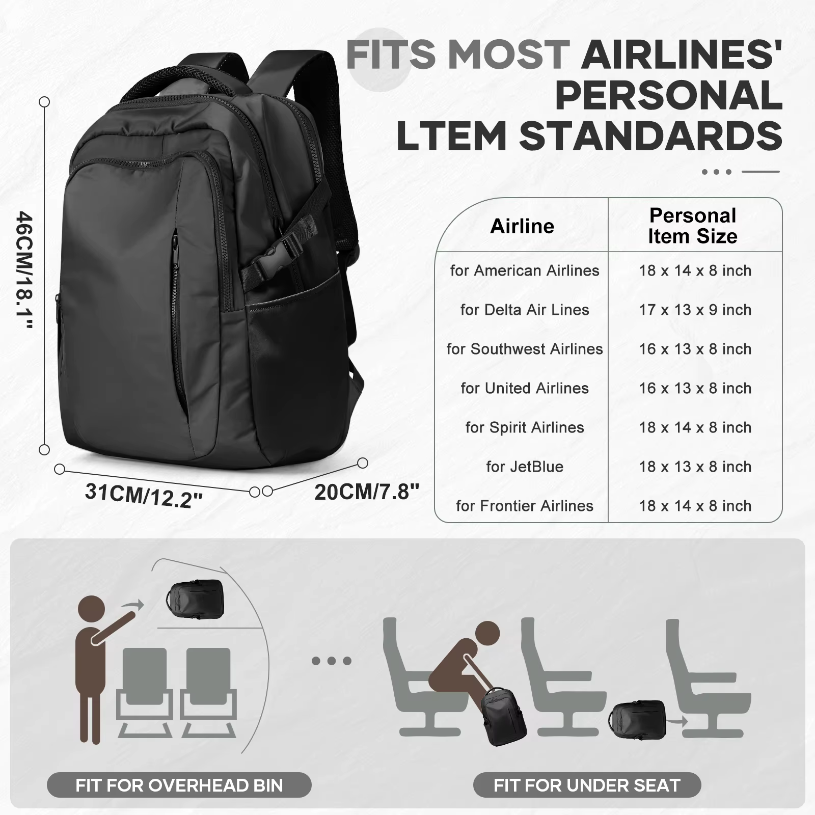 Sac à dos pour ordinateur portable, sac à dos de voyage, bagage à main, sac à dos professionnel pour avion, sac à dos de cabine, sac à dos d'école, sac à dos pour ordinateur, sac à bandoulière