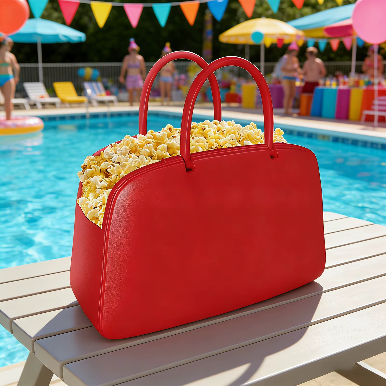 Sac à main rouge en cuir PU pour femme, modèle seau à popcorn avec pendentif, sac fourre-tout pour soirées cinéma et fêtes, idéal pour transporter des bonbons