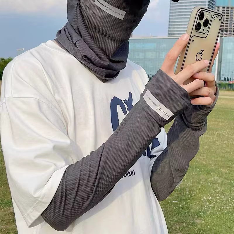 Ensemble de manchons de Protection solaire en soie glacée pour hommes, manchons de bras de conduite d'été, grande taille, manchons de Protection des bras de cyclisme amples