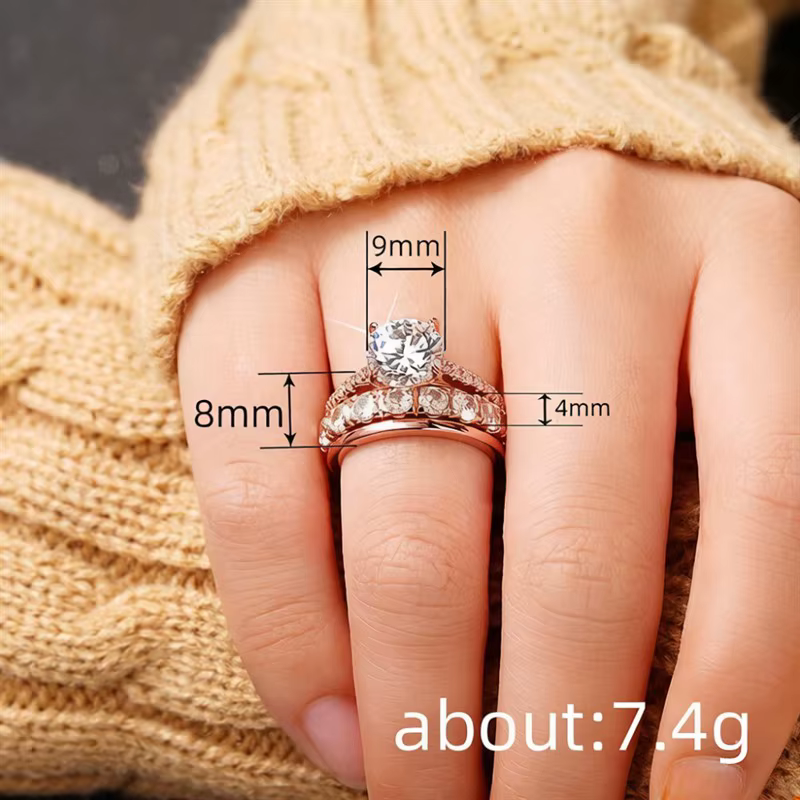 Huitan magnifique 3 pièces ensemble de bagues femme luxe brillant rond zircone doigt bijoux mode couleur or accessoires pour mariage