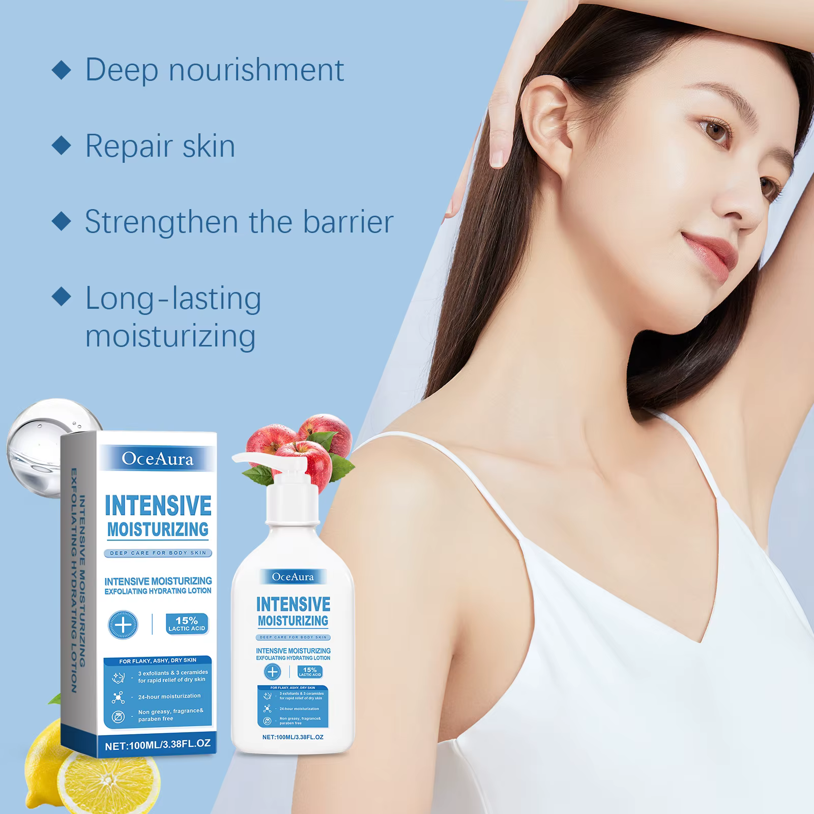Lotion pour le corps de guérison intensive pour peaux sèches - Hydratant exfoliant Soin pour la peau non grasse