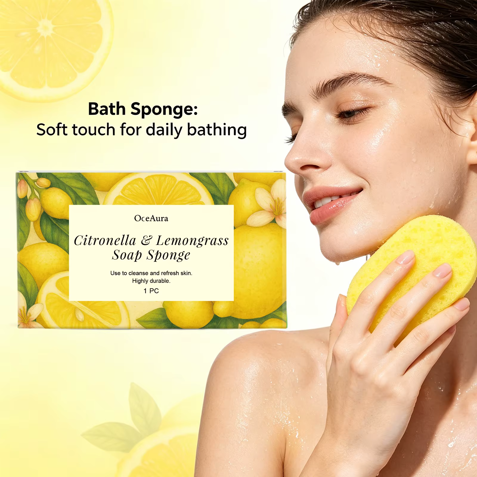 Éponge de bain exfoliante à la citronnelle et au citron pour le contrôle du sébum