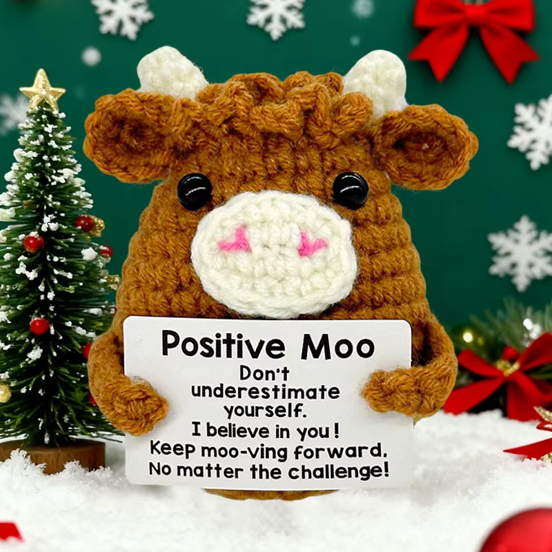 Cadeaux pour Lui, Elle, Petit Ami, Petite Amie : Décorations de Bureau Émotionnelles en Crochet Fait Main, Vache Mignonne Positive, pour Anniversaire et Noël