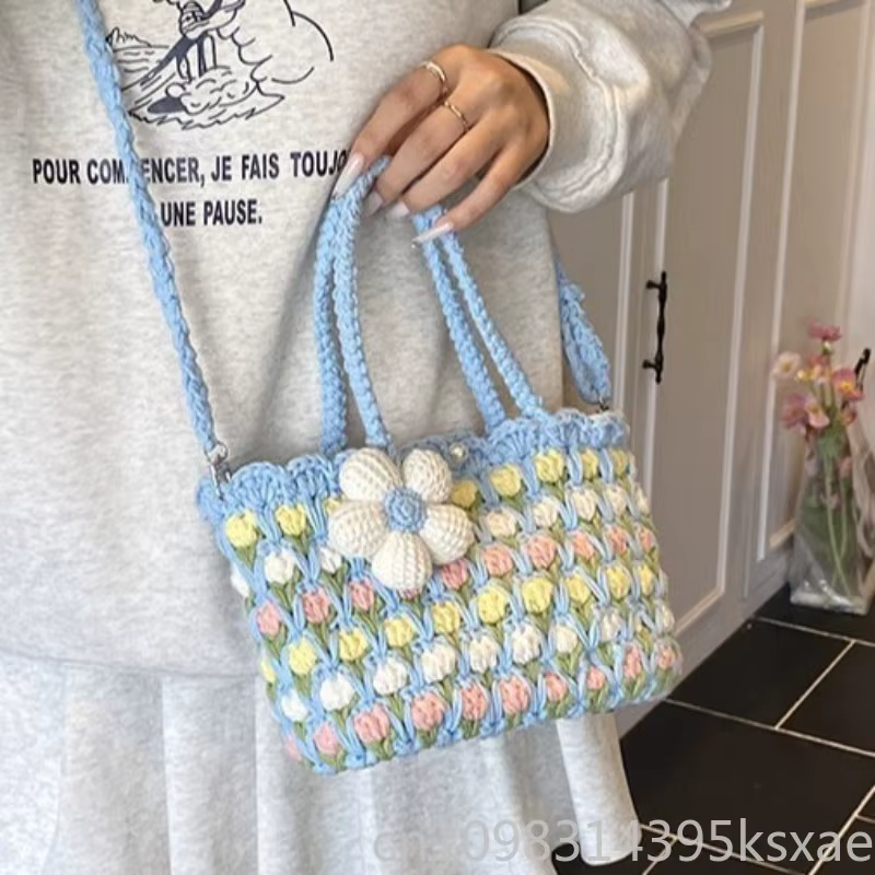 Sac bandoulière au crochet pour femme et fille, fait main, color block, léger, décontracté, pour l'été et le quotidien