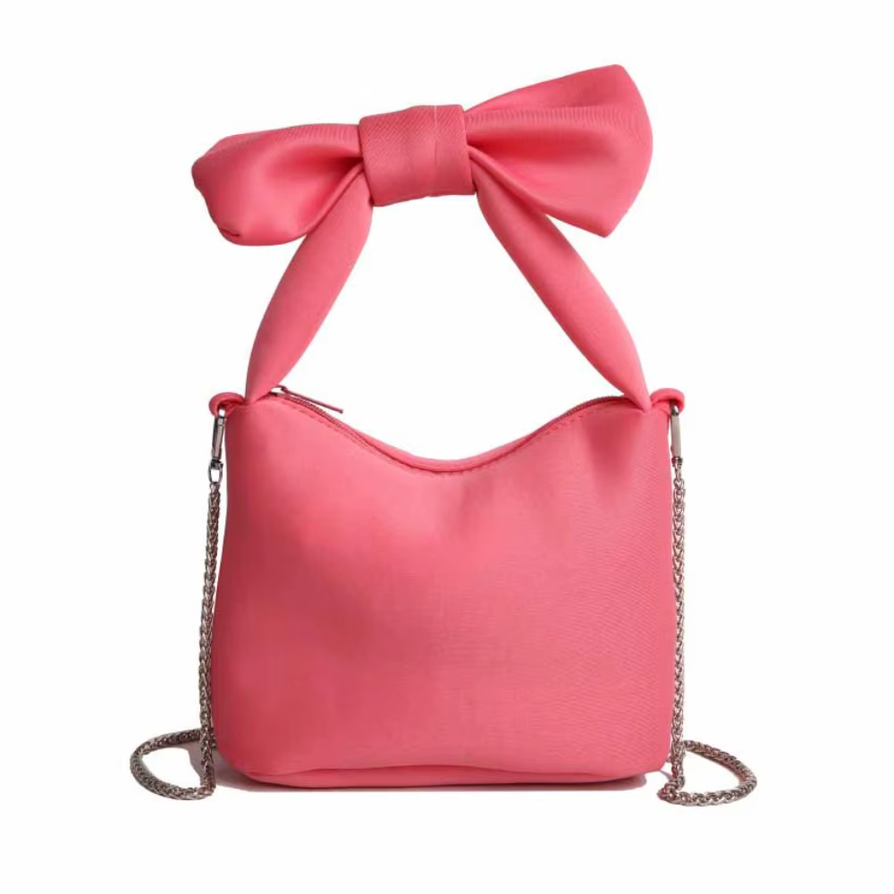 Sac à main tendance et créatif pour femme avec nœud, grande capacité, couleur unie rose, sac à poignet noir et rouge, sac à bandoulière élégant pour l'extérieur
