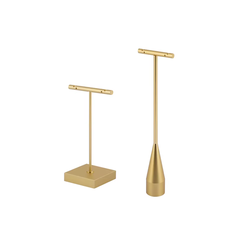Porte-anneau à main en métal doré, tour de bijoux, boucles d'oreilles, barre en T, présentoir suspendu, clous d'oreilles, organisateur de rangement, support à trous