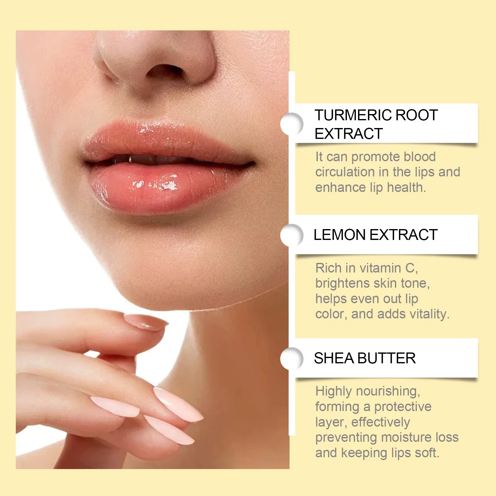 Baume à lèvres citron gingembre curcuma mélanine foncée enlever masque brillant huile exfoliant propre améliorer la