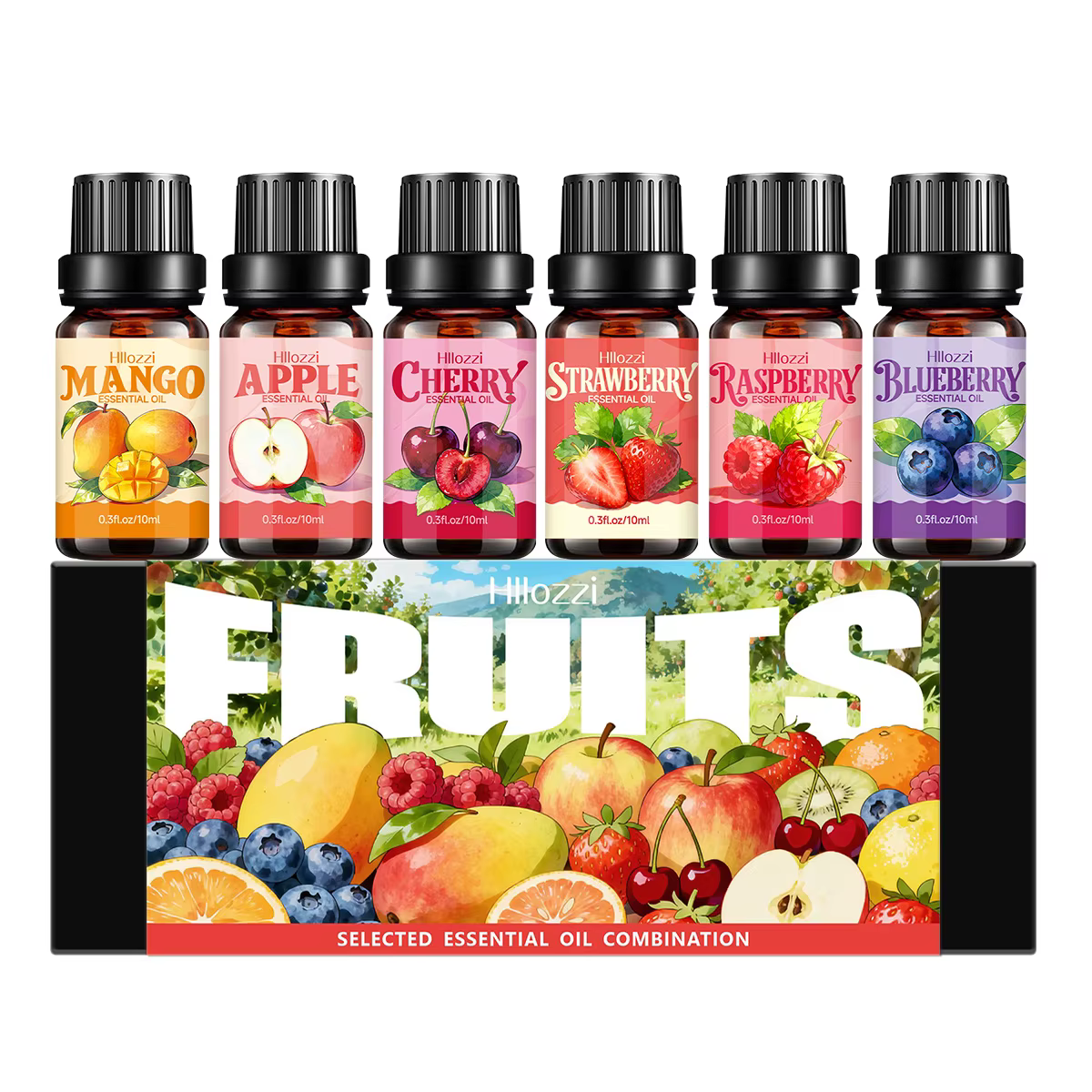 Ensemble d'huiles essentielles aromatiques aux fruits de 10 ml avec 6 senteurs de fruits frais pour une ambiance festive, huile essentielle d'aromathérapie multi-usages