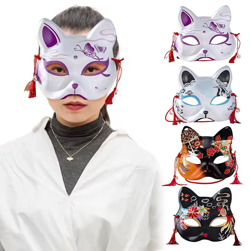 Masque de Cosplay demi-masque fait à la main, masque de chat japonais, Style japonais pour spectacles sur scène, Anime Cosplay