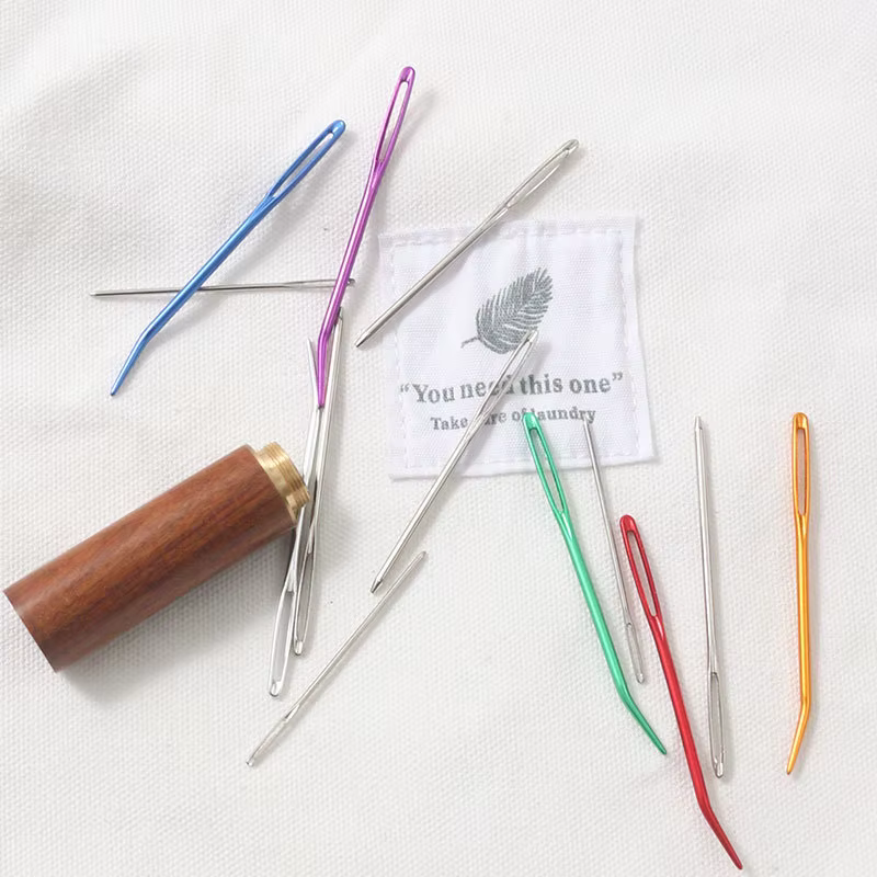Ensemble d'aiguilles à coudre à la main-aiguilles coudées émoussées à gros œil pour bricolage tricot broderie pull outils de couture-outils de tissage
