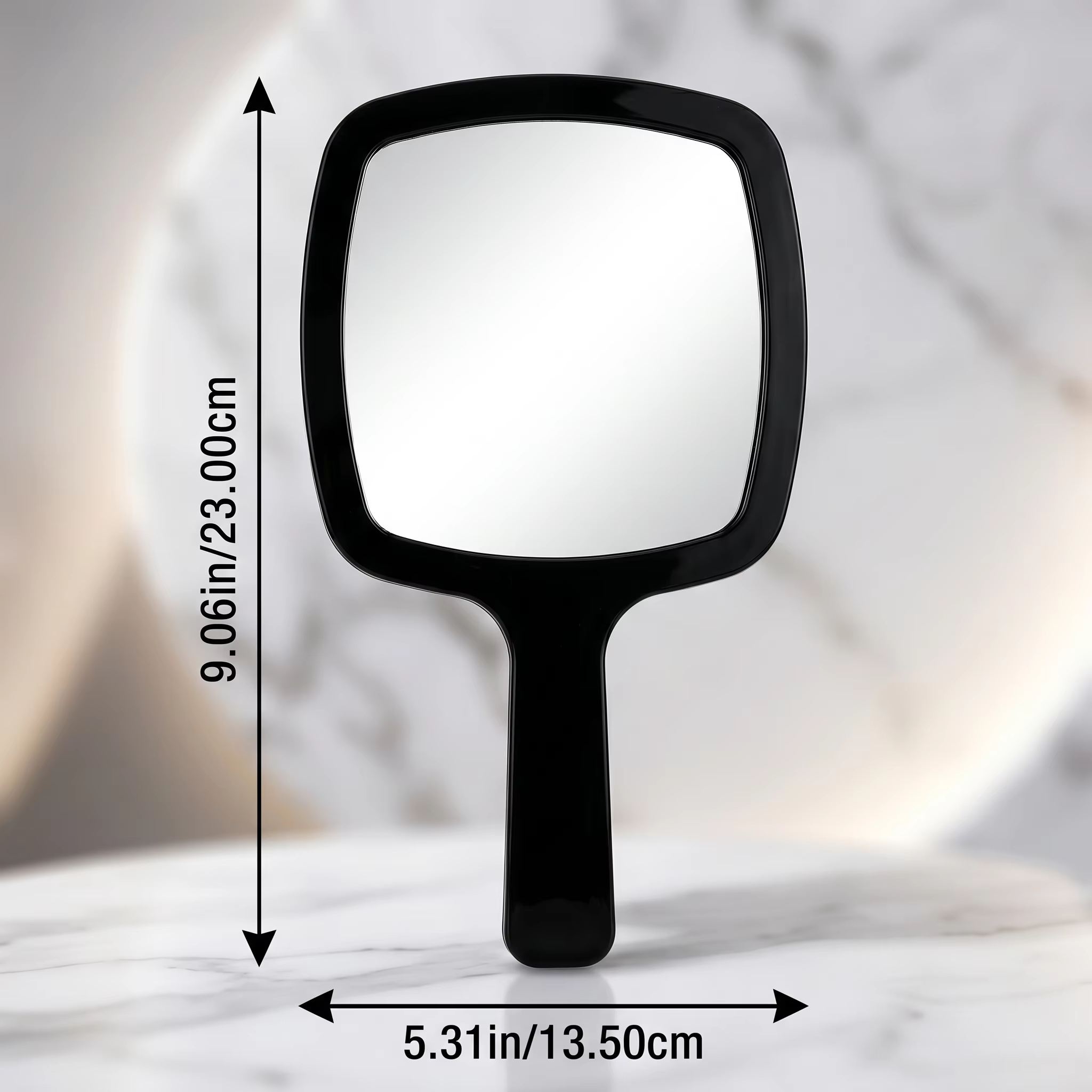 Miroir à main en acrylique noir, miroir à main portable avec poignée confortable, miroir de maquillage portable pour la maison