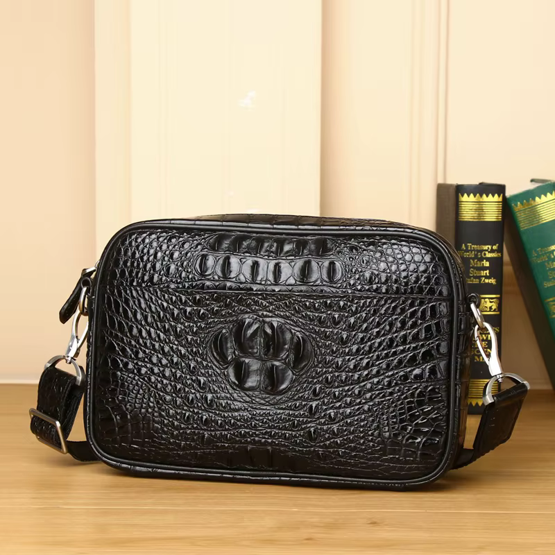Sac à main en alligator en cuir véritable pour homme, grande capacité, porte-documents d'affaires, sac à bandoulière, sac en peau de cercle véritable, mode