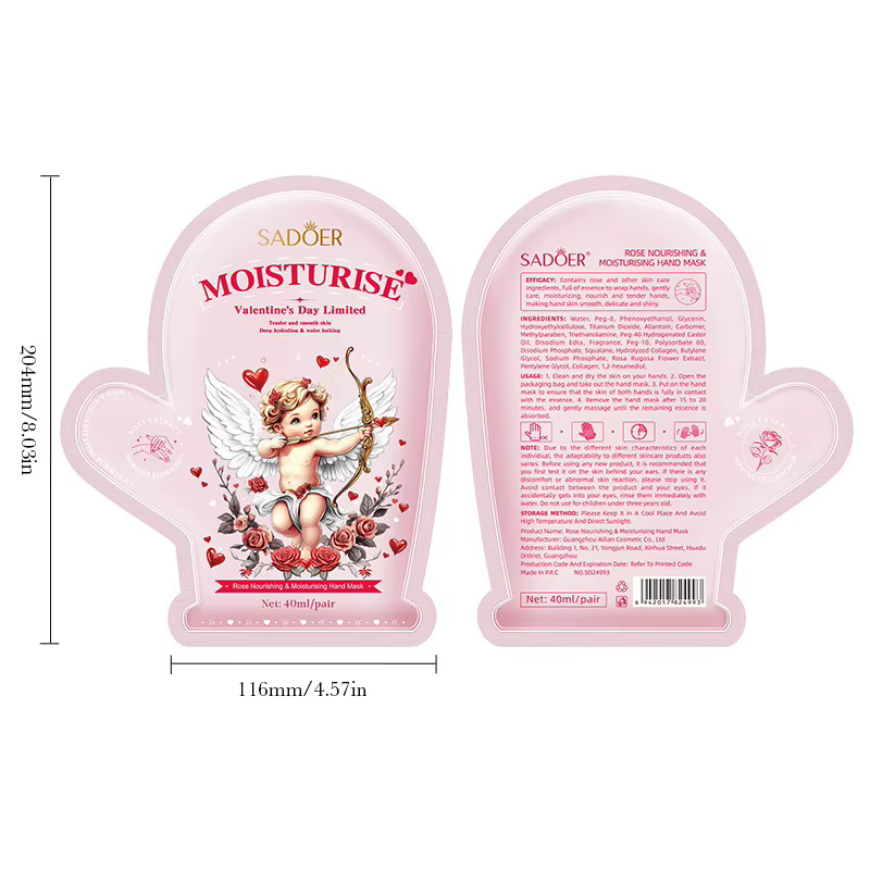 5 paires de masques hydratants pour les mains SADOER Cupid Rose