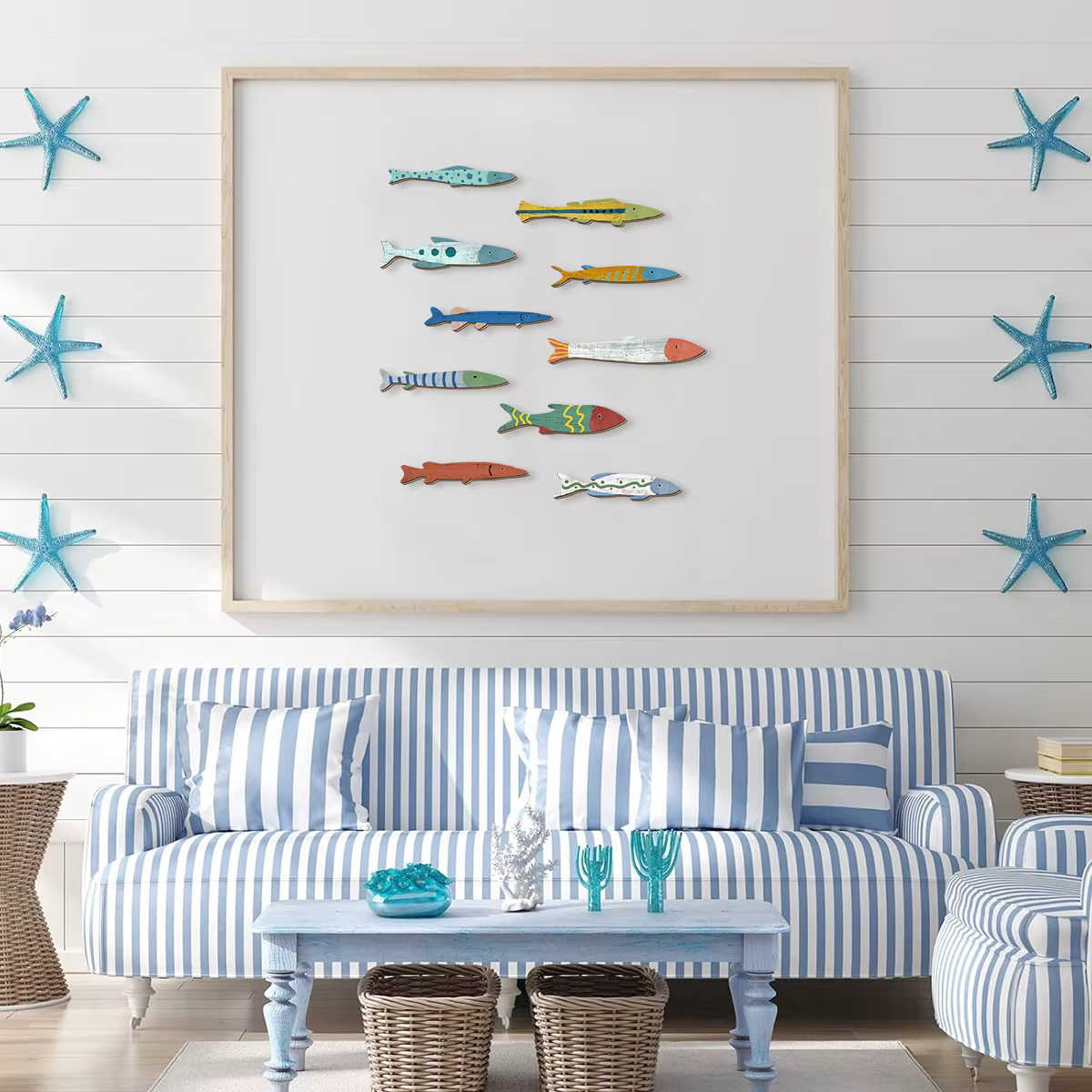 Décorations murales de poisson en bois peintes à la main colorées : ajoutez un charme d'éclaboussures d'océan vers votre espace