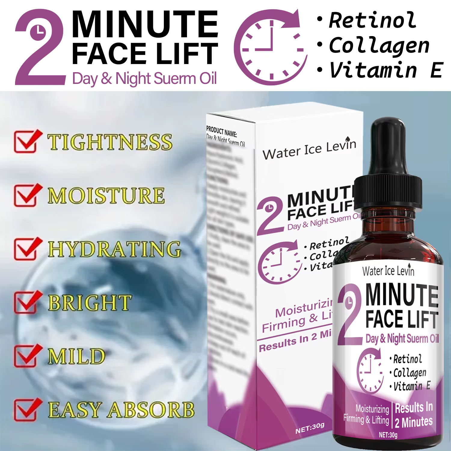 Minute Face Lift Huile de sérum jour et nuit au rétinol et au collagène – Hydratant