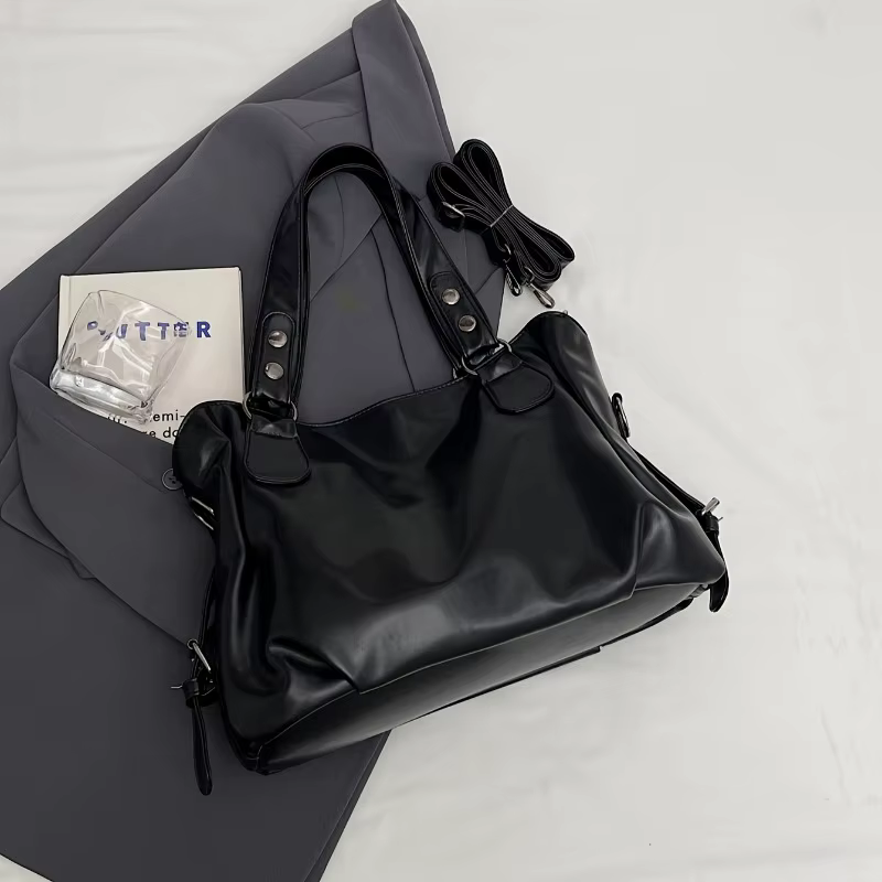 Sac à main en cuir vintage de grande capacité avec fermeture à glissière, fourre-tout à bandoulière, polyvalent à la mode, adapté au déplacement